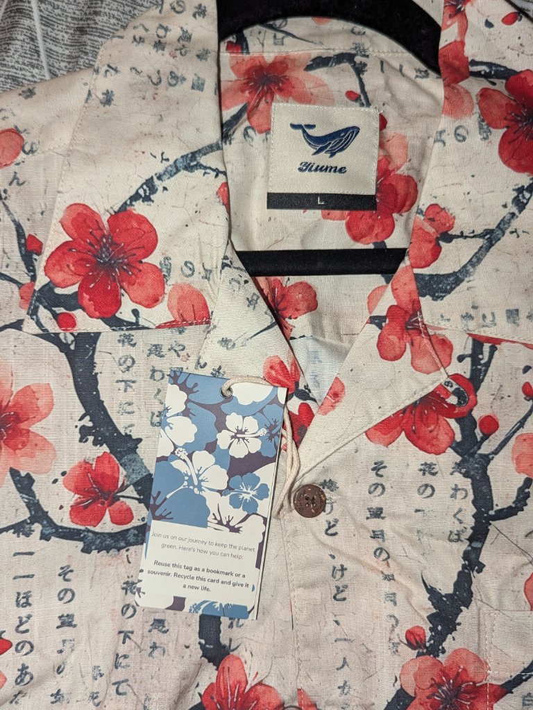 Nwt Yiume Men's Short Sleeve Red/Black Floral Cotton Shirt Size L — image 3 of 4